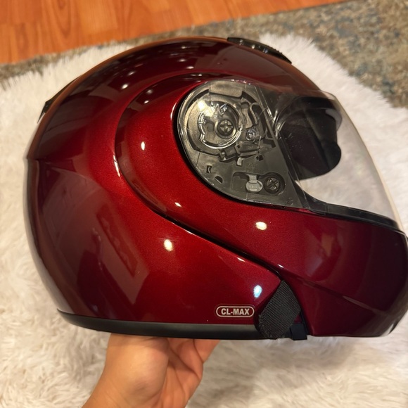 Burgundy Motorcycle Helmet With Harley Decals - Picture 2 of 8
